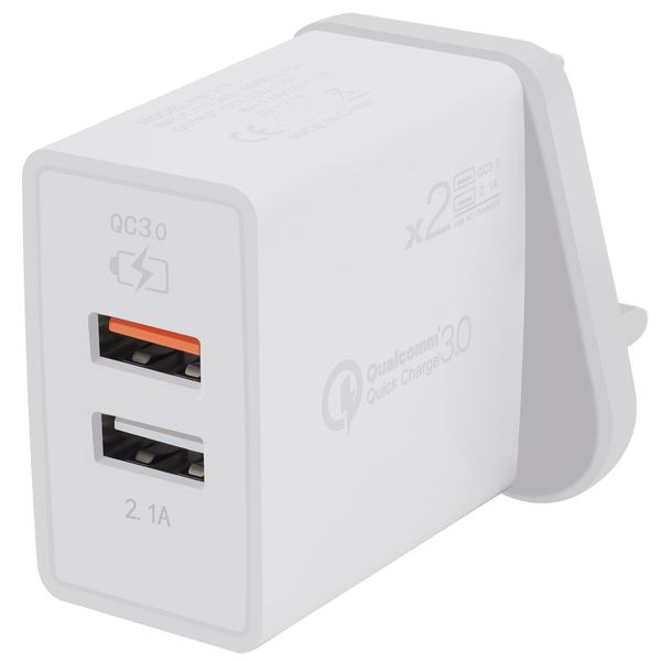 

30w qc 3.0 usb wall charger adapter dual port adaptive fast charging block compatible all smartphones/tablets