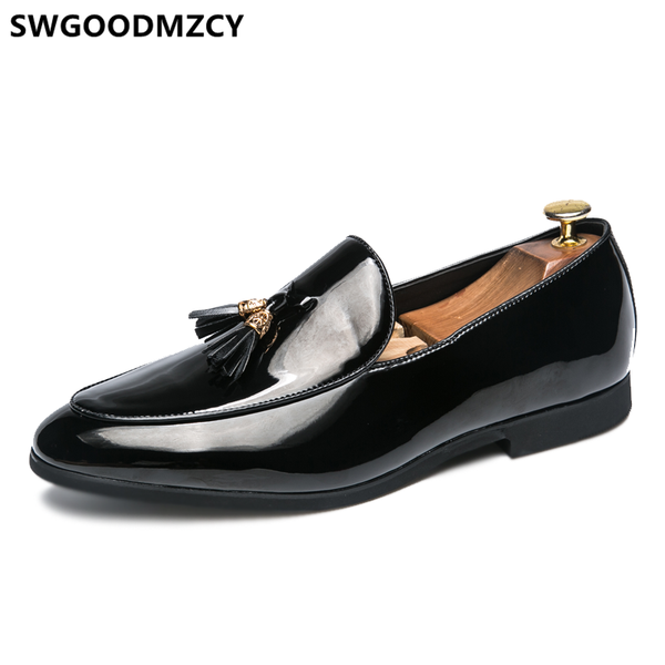 

wedding shoes men formal tassel shoes men office coiffeur patent leather italian brand mens dress loafers evening dress, Black