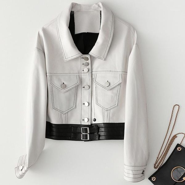 

streetwear genuine leather jacket women short sheepskin coat korean vintage blazer elegant women's 100% real leather jackets a511, Black