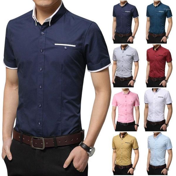 

men solid color short sleeve turn down collar buttons cotton plus size shirt1, White;black