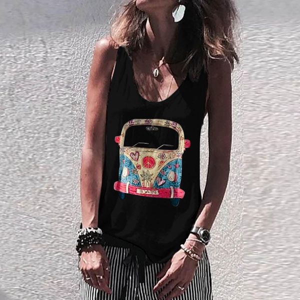 

summer tank for women 2021 car printed harajuku vest sleeveless casual loose t shirt tank for women, White