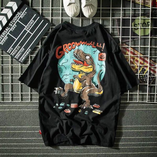 

t shirt men cartoon dinosaur printed men's tee shirts o-neck t shirt fashion hip hop high street tees summer streetwear males, White;black