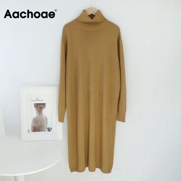 

aachoae base casual solid midi dress women turtleneck batwing long sleeve loose knitted dress leisure straight dress femme robe 201102, Black;gray