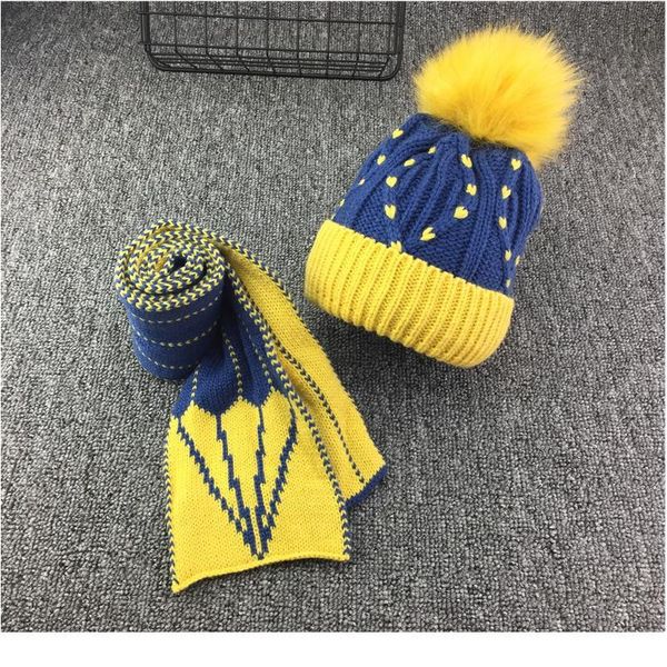 

kids knitted scarf and hat set luxury winter warm crochet hats and scarves with real fur pom beanie hat for qylewt