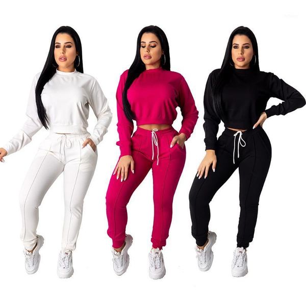 

echoine autumn winter women tracksuit 2 piece set crop pants set sportwear matching workout sweat suits women jogging1, White
