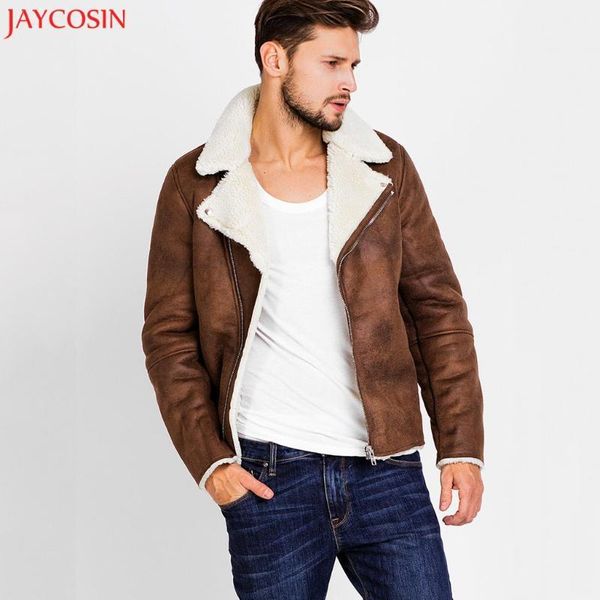 

jaycosin men autumn winter solid warm fur liner zipper lapel leather conventional turn-down collar outwear khaki coat z11271, Black