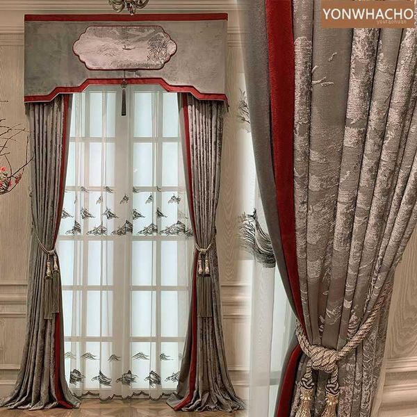 

curtain & drapes custom curtains chinese gray high precision jacquard cloth embroidery yarn blackout valance tulle panel c12601