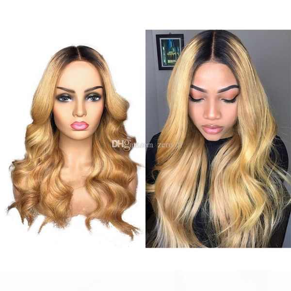 

lace front человеческих волос парики для чернокожих женщин t1b 27 pre щипковых волнистые волосы remy ombre шнурка полные парики шнурка с реб, Black;brown