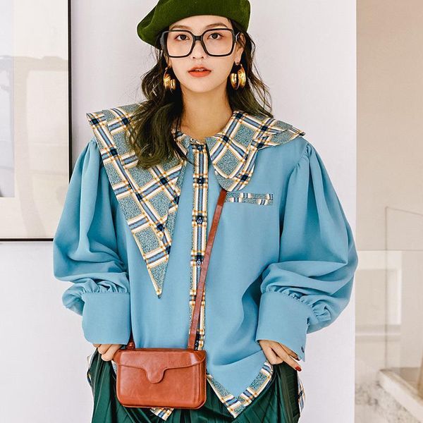 

lanmrem винтажная мода свободный дикий темперамент случайные рубашки весной и летом новый нерегулярные двойной воротник рубашки famale yj386, White