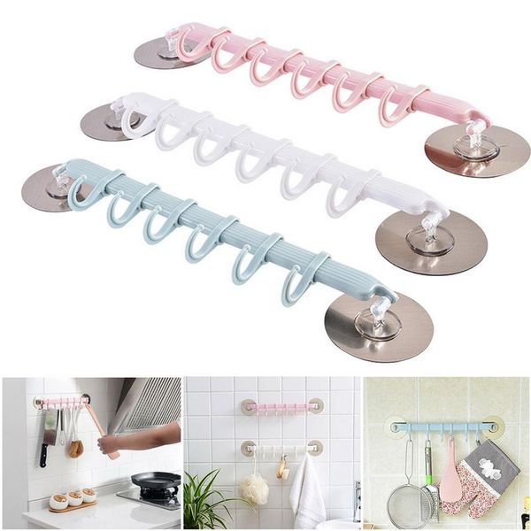 

new type 6 even no mark hook kitchen bathroom suction type plastic six row hook