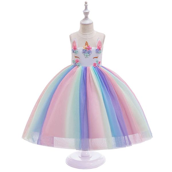 

children's ins 2019 drs, new gauze skirt, color stitching unicorn, Red;yellow