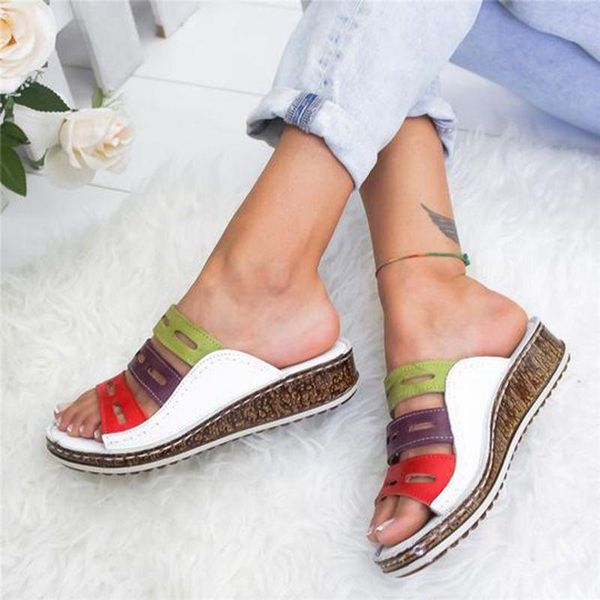 

2021 new summer women slippers rome retro casual shoes thick bottom wedge open toe sandals beach slip on slides female, Black