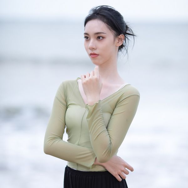 

fairy ballet sheer for women classical dance clothes practice wear ballerina costume long sleeve dancer outfit jl2311, Black;red