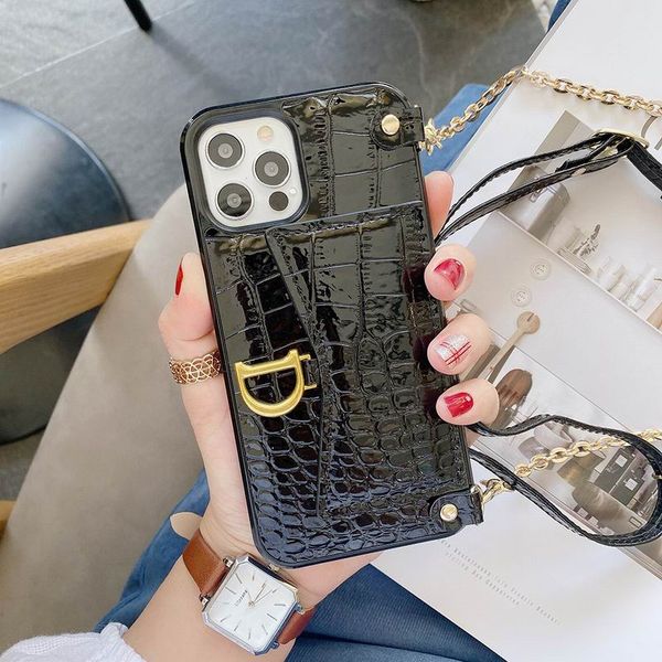

1pcs pu leather iphine 12 case crocodile pattern card bag crossbody phone cases for iphone 11 pro max xs 7 8 plus xr x se 2020 cover case