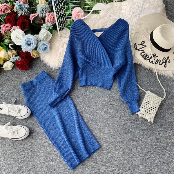 

fall 2020 new fashion v-neck sweater two-piece set, Gray