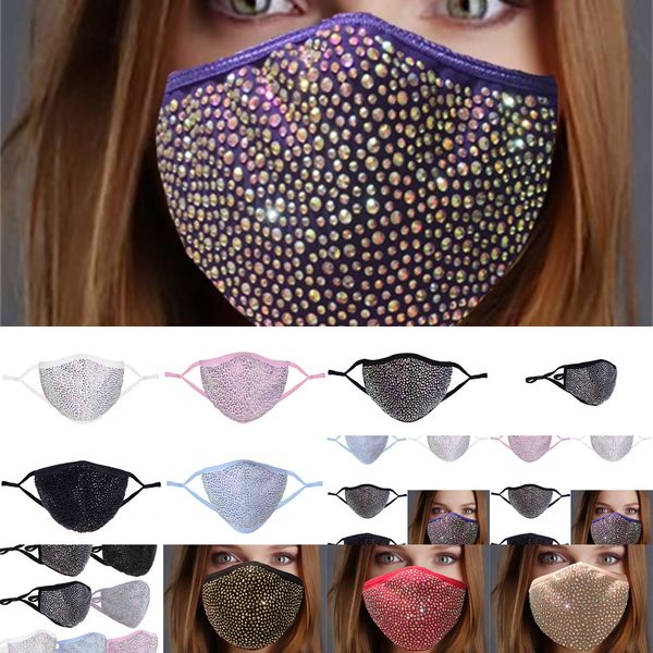 

fashion bling diamond protective pm2.5 mouth washable reusable women colorful rhinestones face mask 7 no4z8