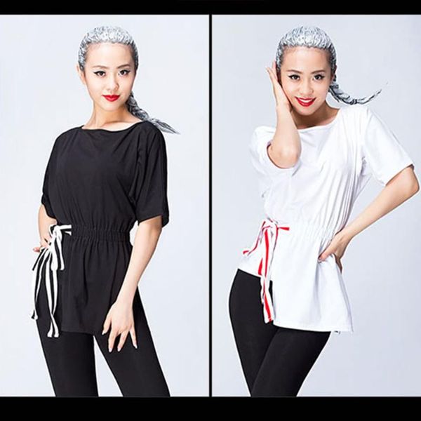 

short sleeve belt design women latin dance latin dancing practise tango chacha dancing performamnce l1001, Black;red
