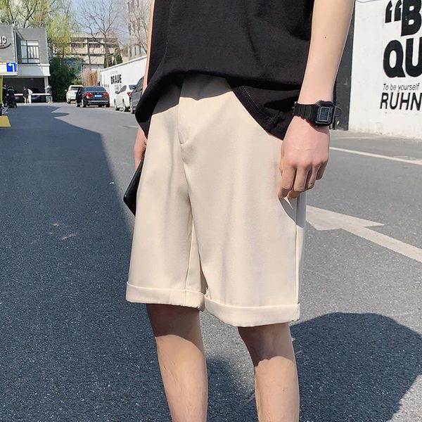 

men's shorts solid color casual korean fashion loose harajuku streetwear straight suit pants, White;black