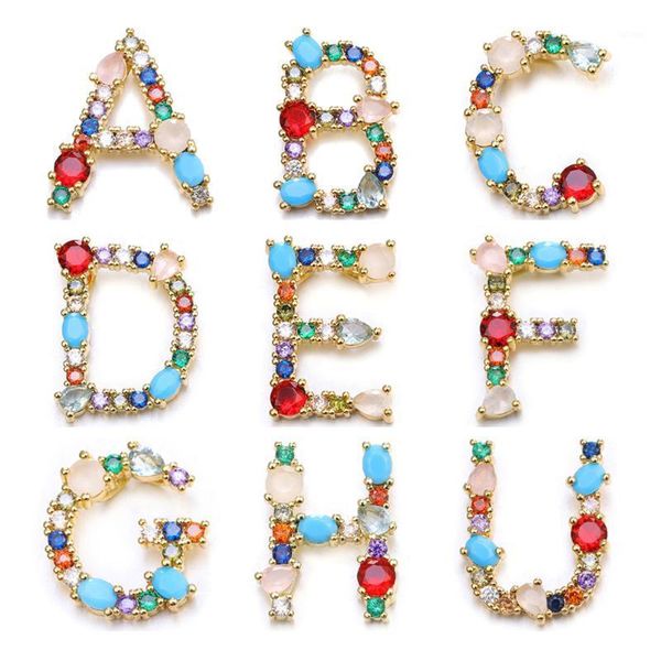 

juya hand made rainbow crystals opal gems 26 alphabet letters initial charms for diy name jewelry making supplies1, Bronze;silver