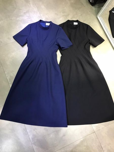 

french navy blue 2020 spring summer design runway elegant office style coctail evening short sleeve midi dress1, Black;gray
