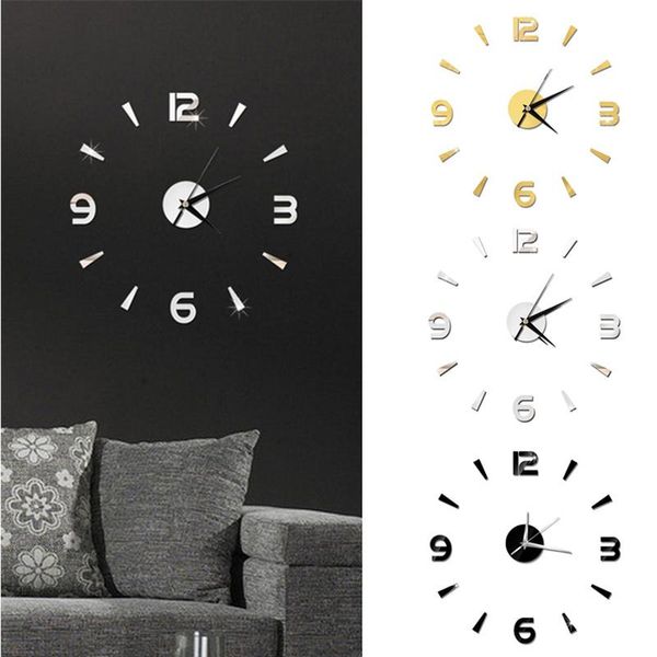 

1 set new 3d wall clock mirror wall stickers fashion living room quartz watch diy home decoration clocks sticker reloj de pared