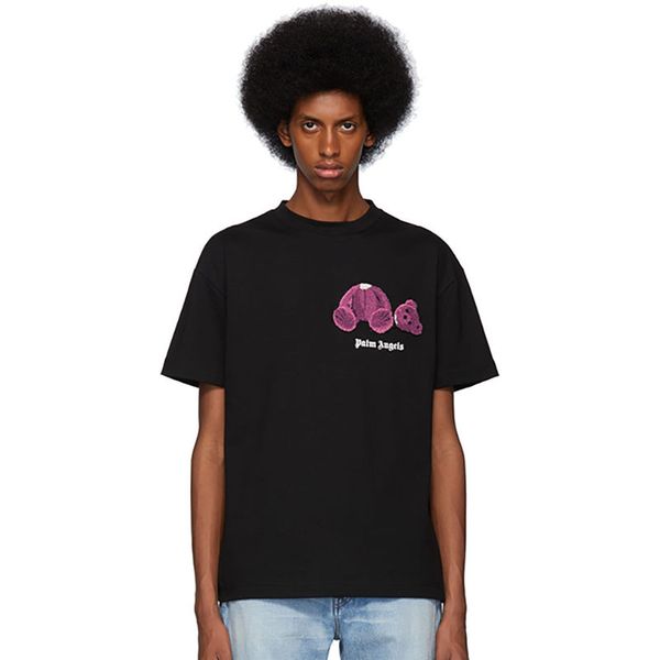 

palm 19fw angel angels purple bear towel embroidered t-shirt men's and women's flocking new short sleeves, Black