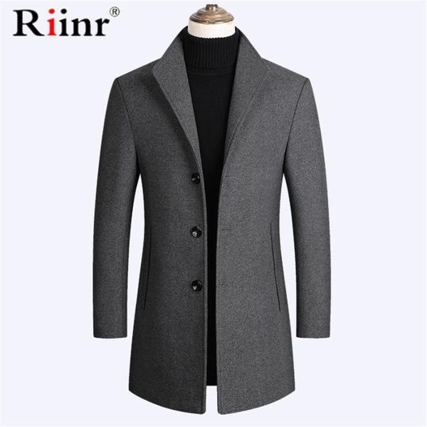

riinr brand men wool blends coats autumn winter new solid color men's wool coats luxurious blends coat male1, Black