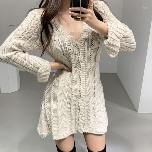 

v neck single breasted slim knitted dresses for women long sleeve chic elegant mini dress 2020 autumn winter short dress1, Black;gray