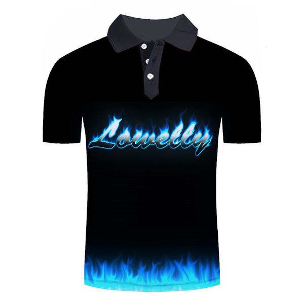 

summer 3d blue flame printed short sleeve t-shirt men's polo lapel, White;black