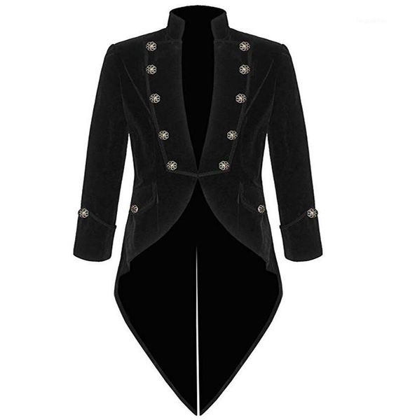

men's velvet long tailcoat jacket steampunk halloween cosplay costume victorian gothic coat stand collar overcoat for casual1, White;black