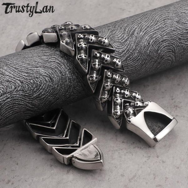

trustylan new 25mm wide friend bracelet men jewelry punk rock 316l stainless steel skull men's bracelets armband heren drop, Black