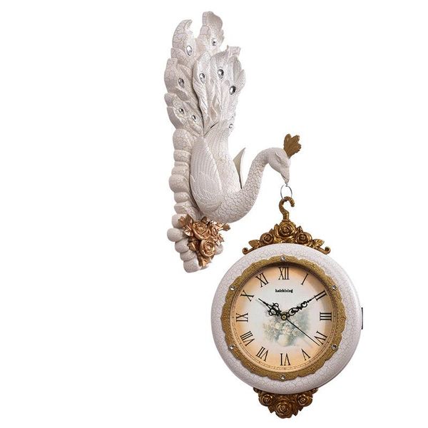 

european style peafowl ultra-quiet clocks silent retro wedding home decorations peacock rich vintage wall clocks