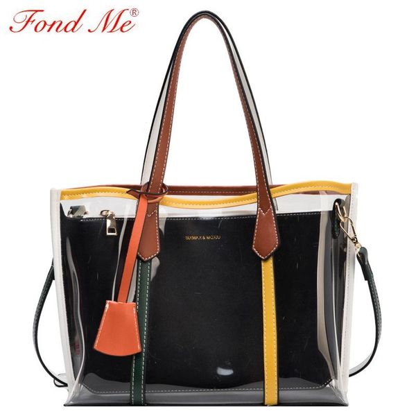 

new wild color matching transparent one-shoulder portable crossbody tote bag