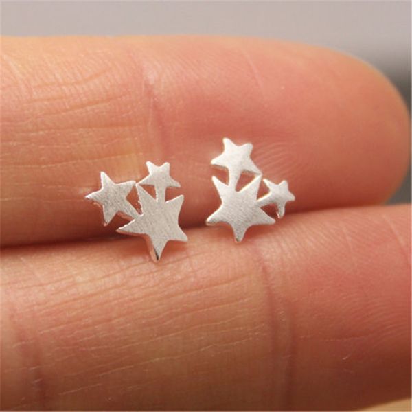 

fashion star ear studs three pentacle stars of different sizes combination stud earrings gold silver rose three color optional for women, Golden;silver