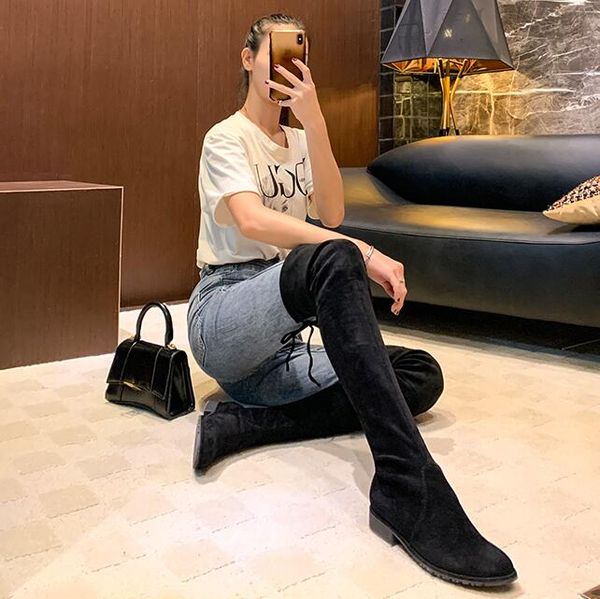 

women boots over the knee winter snow booties black grey beige brown stretch womens boot keep warm size 34-40 06