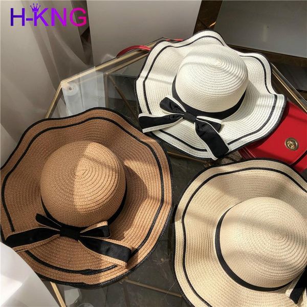 

fashion lace bow summer straw hat women big wide brim beach hat panama ladies cap outdoor sun visor for women gorras, Blue;gray