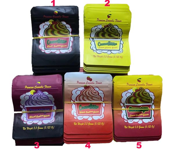 

empty 3.5g eighth package smell proof mylar bag cannatique lemon cherry blue white raspberry platium sweet tartz town jewels cream edible ba