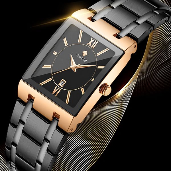 

reloj hombre 2020 square watches for men wwoor brand luxury rose gold watch men business quartz wristwatch relogio masculino, Silver