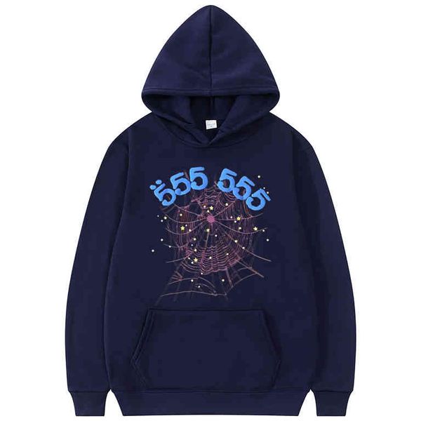 

fashion printed sp5der 555555 angel number hoodie men women spider web pattern sweatshirt loose clothing cgms-102, Black