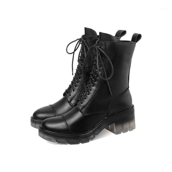

100% cow leather buckle female short boots thick high heels women ankle boots punk motorcycle party shoes woman1, Black