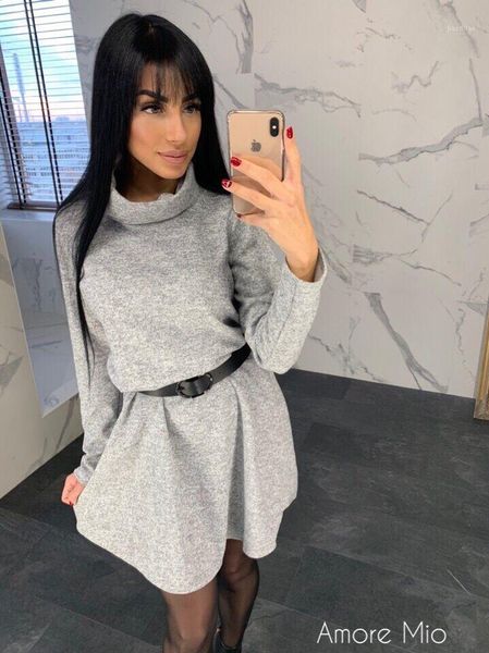 

2019 new spring winter turtleneck long sleeve colors cotton a-line warm dress mini party elegant dresses plus size vestidos1, Black;gray