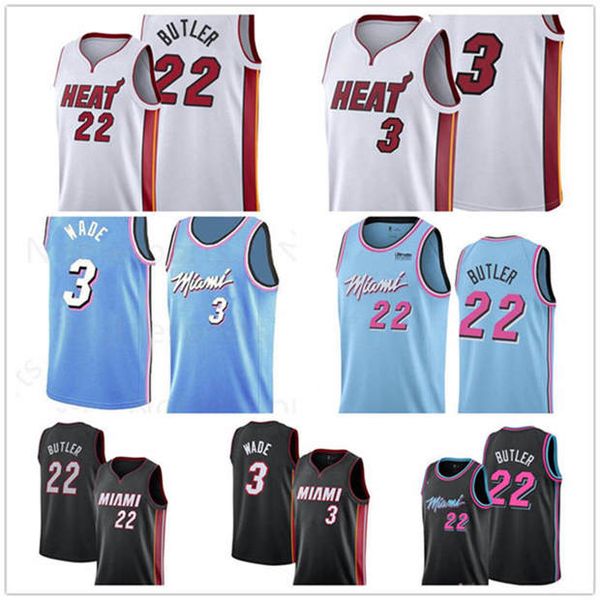 

dwyane 3 wade jimmy 22 butler miami 2019/20 100% stitched swingman heat basketball jersey iconedition, Black
