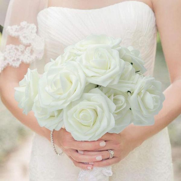 

20pcs artificial flower pe rose stick wedding bouquet wreath diy party decor