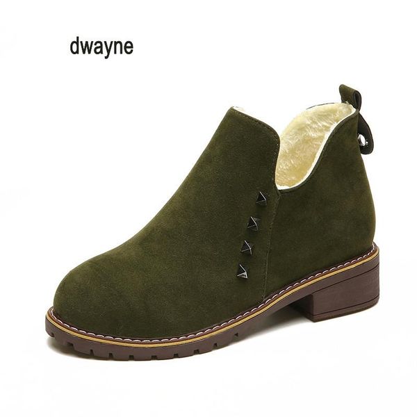 

boots low heels women's platform ankle winter warm fur plush slip on rivets ladies shoes 2021 england fashion female footwear, Black