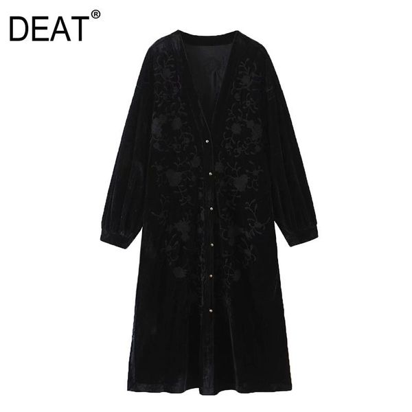 

deat] 2021 spring autumn new fashion tide loose single-breasted v-neck solid color long sleeve embroidery women's coat 13w474, Black;brown
