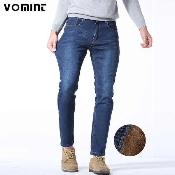 

vomint 2017 new winter warm men jean heavy weight slim straight jean casual thicken flannel fleece elasticity male 40 421, Blue