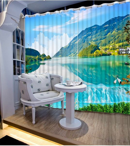 

custom 3d curtains 3d window curtains lake crane landscape valance curtains for living room blackout curtain for the bedroom