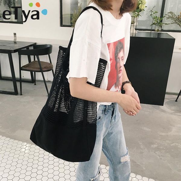 

etya new fashion casual women totes large capacity ladies simple shopping handbag feamle hollow out shoulder bags big beach bag