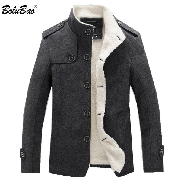 

bolubao brand men wool blend coats winter fashion men's solid color coat clothing male thick warm overcoat 201126, Black