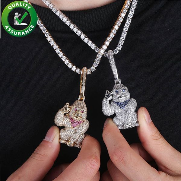 

designer necklace iced out pendant hip hop jewelry mens gold chain pendants bling diamond tennis gorilla luxury rapper animal accessories, Silver
